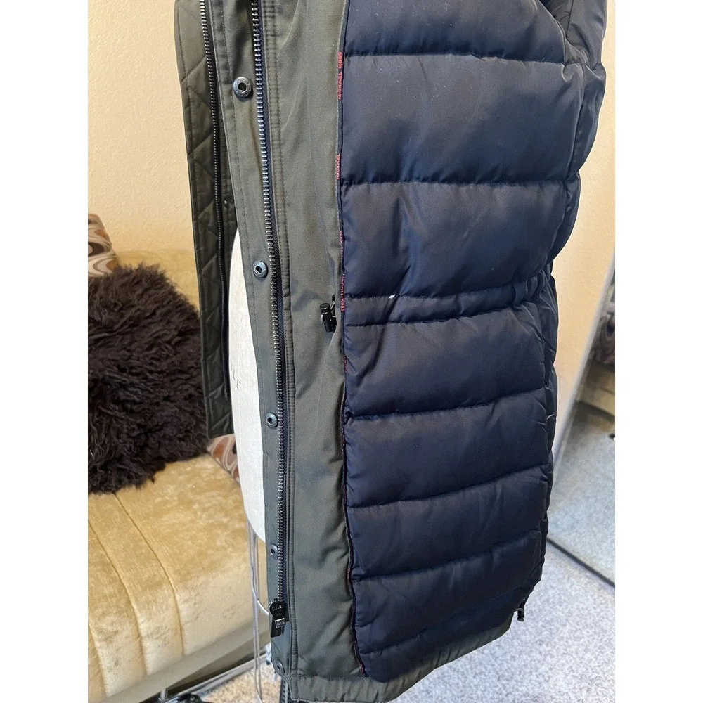 MICHAEL MICHAEL KORS Hooded Puffer Coat Parka Women's Sz S Green %100 Real‎ Fur